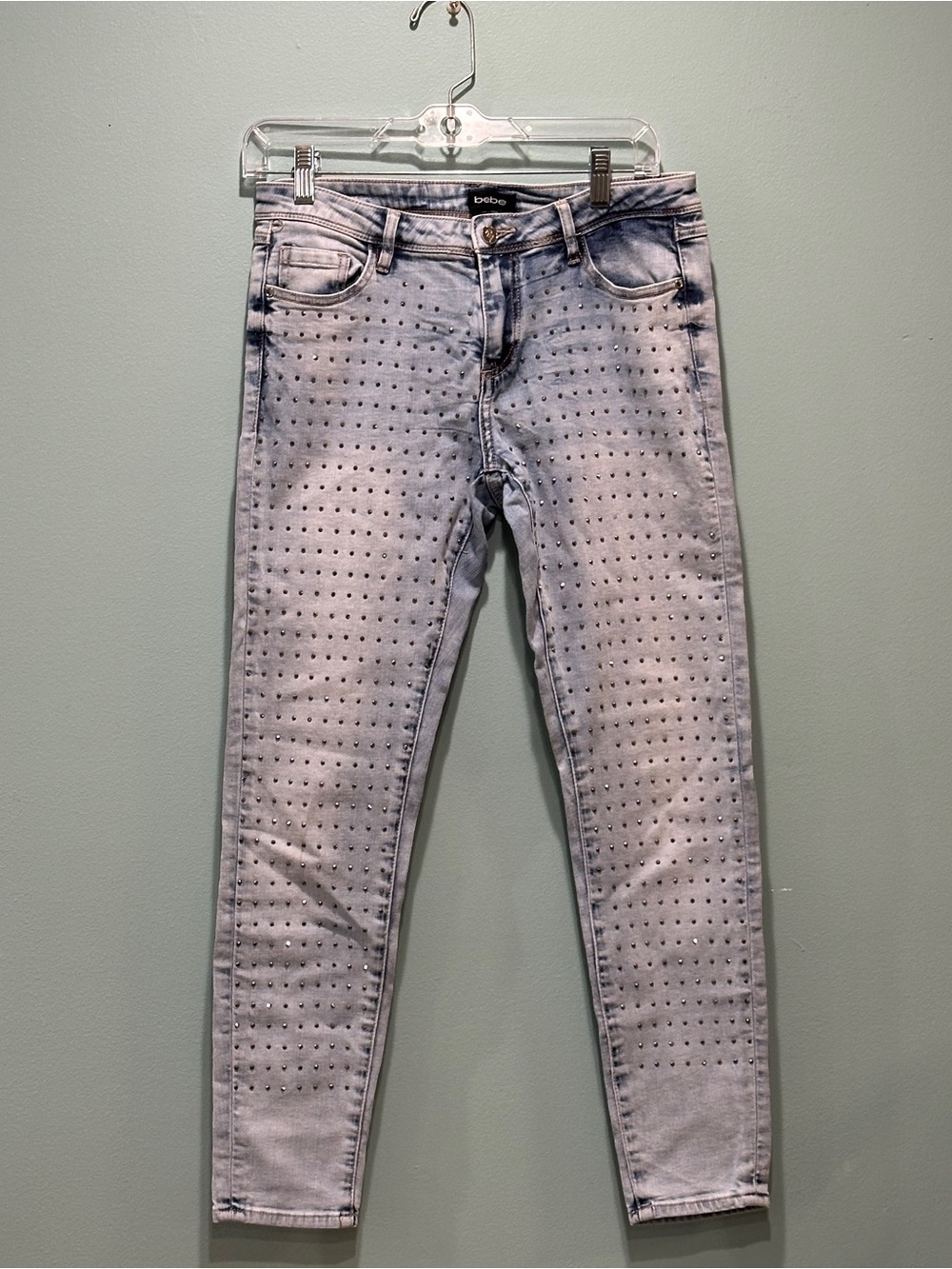BEBE Light Wash Studded Heartbreaker Skinny Jeans - Light Blue